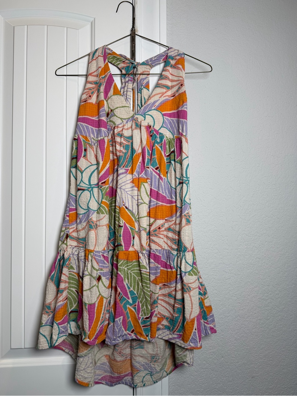 Rip Curl Cream Multicolor Tropical Tie-Back Sundress